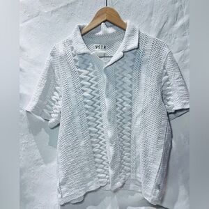 VSTR Crochet Button Down Short Sleeve Shirt Sz XL